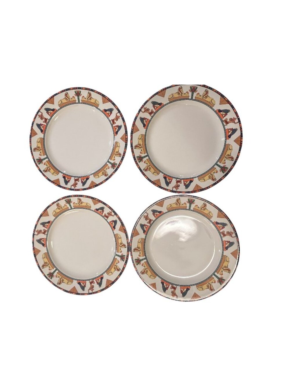 VTG Set of 4 Dinner Plates 10.5" 1993 Vitromaster Isis Egyptian Theme Sue Zipkin